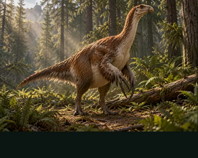 Erlikosaurus in a prehistoric landscape — AI-generated artistic interpretation