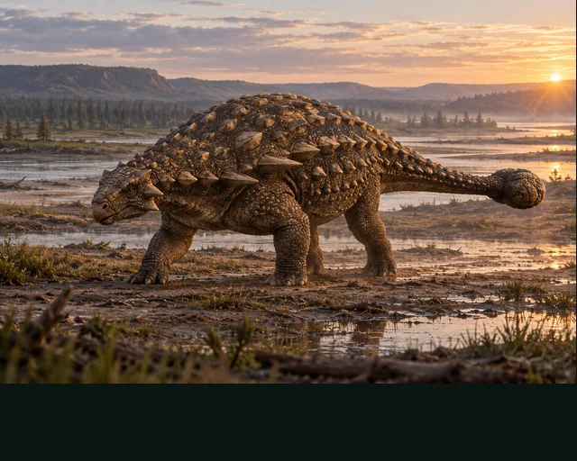 Euoplocephalus in a prehistoric landscape — AI-generated artistic interpretation