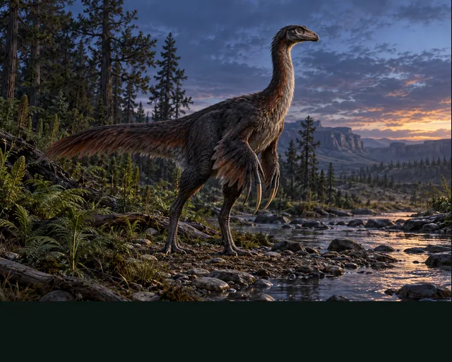 Falcarius in a prehistoric landscape — AI-generated artistic interpretation