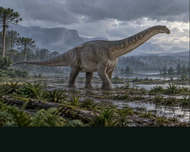 Futalognkosaurus in a prehistoric landscape — AI-generated artistic interpretation