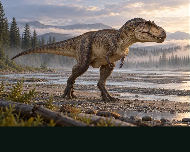 Gorgosaurus in a prehistoric landscape — AI-generated artistic interpretation