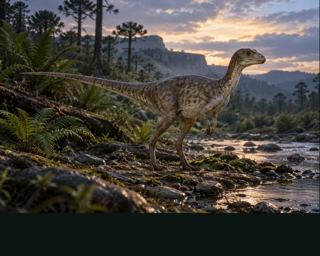 Lesothosaurus in a prehistoric landscape — AI-generated artistic interpretation