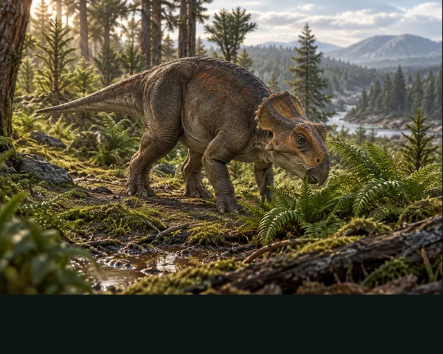 Liaoceratops in a prehistoric landscape — AI-generated artistic interpretation