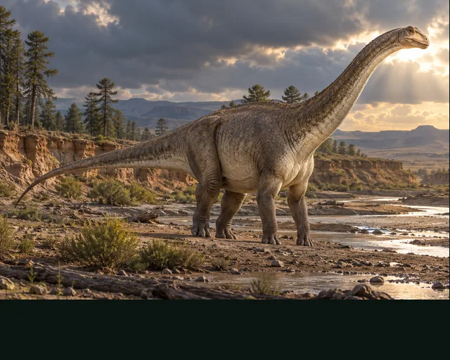 Limaysaurus in a prehistoric landscape — AI-generated artistic interpretation