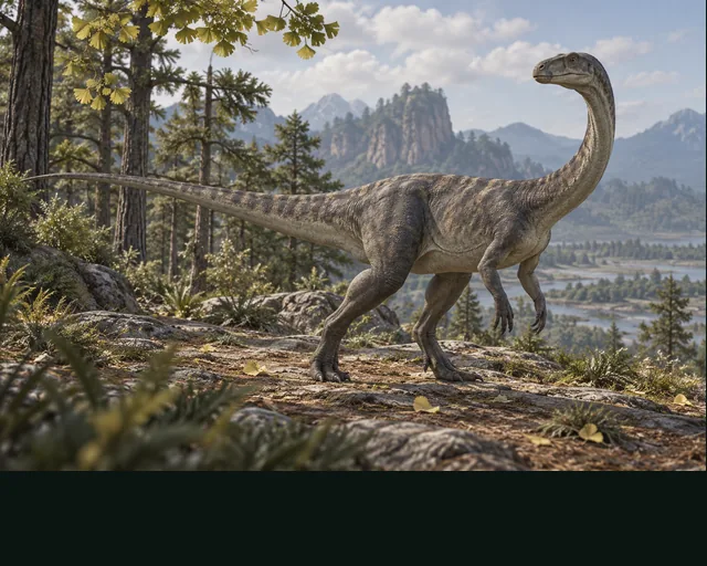 Lufengosaurus in a prehistoric landscape — AI-generated artistic interpretation