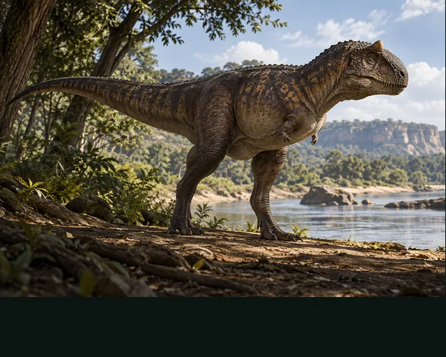 Majungasaurus in a prehistoric landscape — AI-generated artistic interpretation