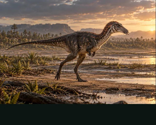 Masiakasaurus in a prehistoric landscape — AI-generated artistic interpretation