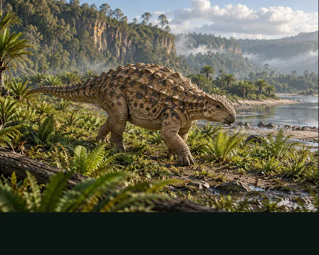 Minmi in a prehistoric landscape — AI-generated artistic interpretation