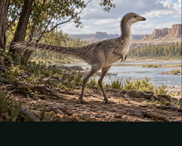 Mononykus in a prehistoric landscape — AI-generated artistic interpretation