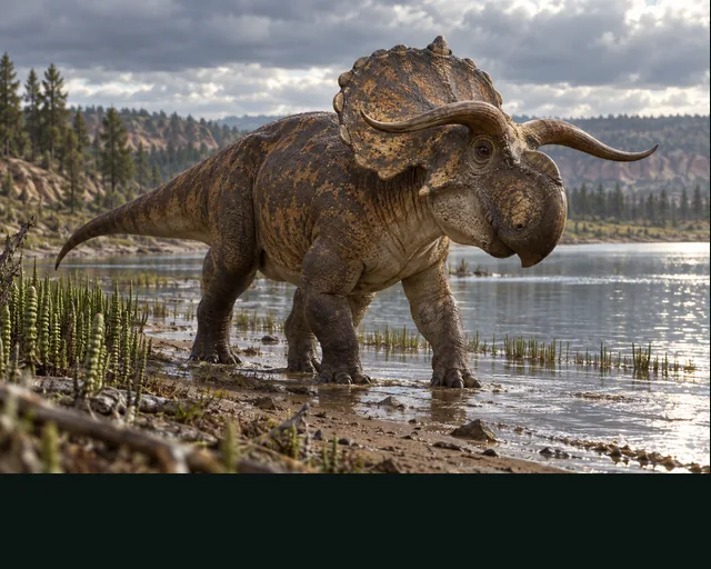 Nasutoceratops in a prehistoric landscape — AI-generated artistic interpretation