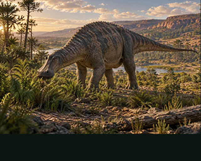 Nigersaurus in a prehistoric landscape — AI-generated artistic interpretation