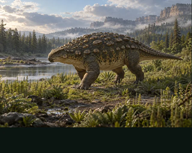 Nodosaurus in a prehistoric landscape — AI-generated artistic interpretation