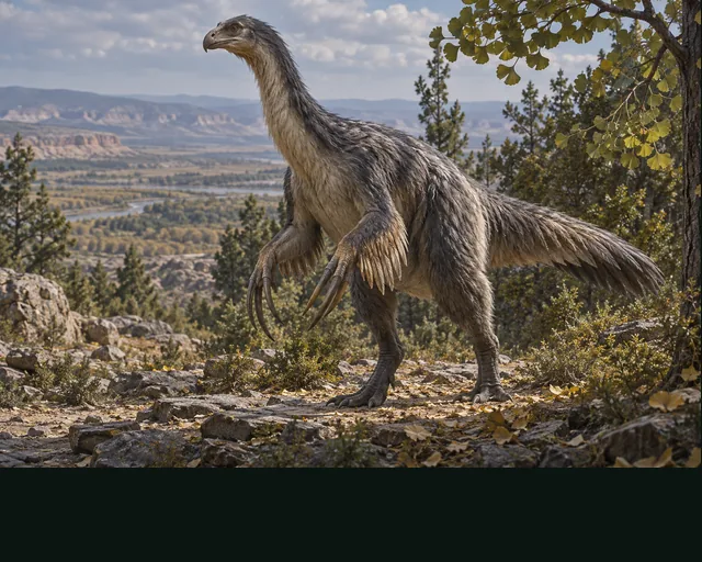 Nothronychus in a prehistoric landscape — AI-generated artistic interpretation