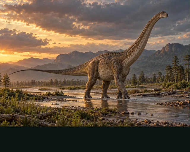 Omeisaurus in a prehistoric landscape — AI-generated artistic interpretation