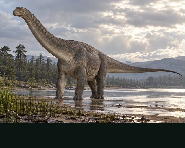 Patagotitan in a prehistoric landscape — AI-generated artistic interpretation