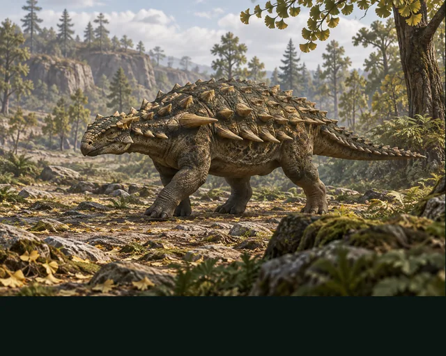 Polacanthus in a prehistoric landscape — AI-generated artistic interpretation