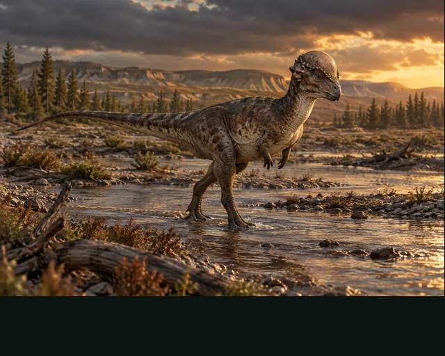 Prenocephale in a prehistoric landscape — AI-generated artistic interpretation