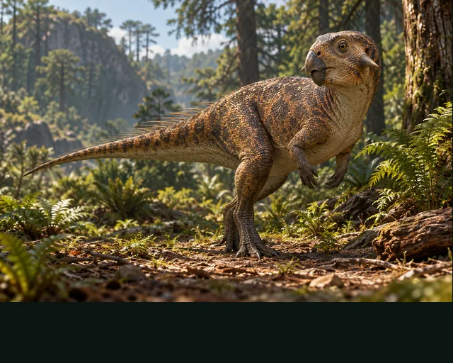 Psittacosaurus in a prehistoric landscape — AI-generated artistic interpretation