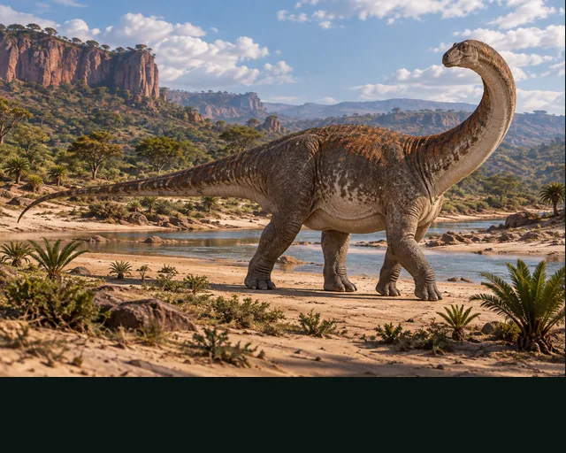 Rapetosaurus in a prehistoric landscape — AI-generated artistic interpretation