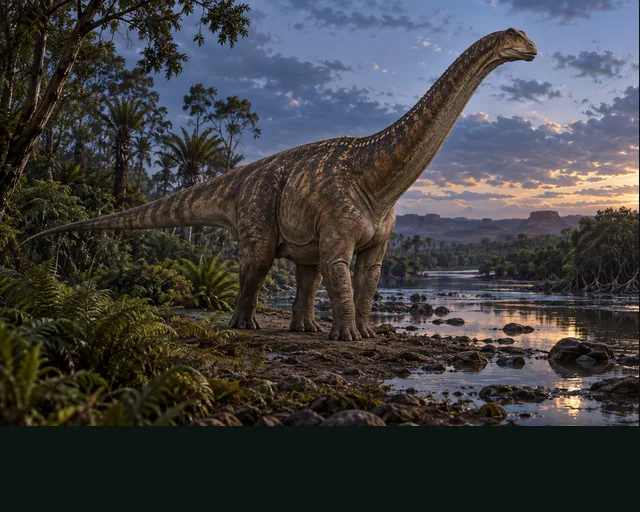 Rebbachisaurus in a prehistoric landscape — AI-generated artistic interpretation