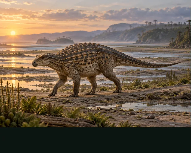 Scelidosaurus in a prehistoric landscape — AI-generated artistic interpretation