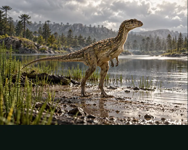Scutellosaurus in a prehistoric landscape — AI-generated artistic interpretation