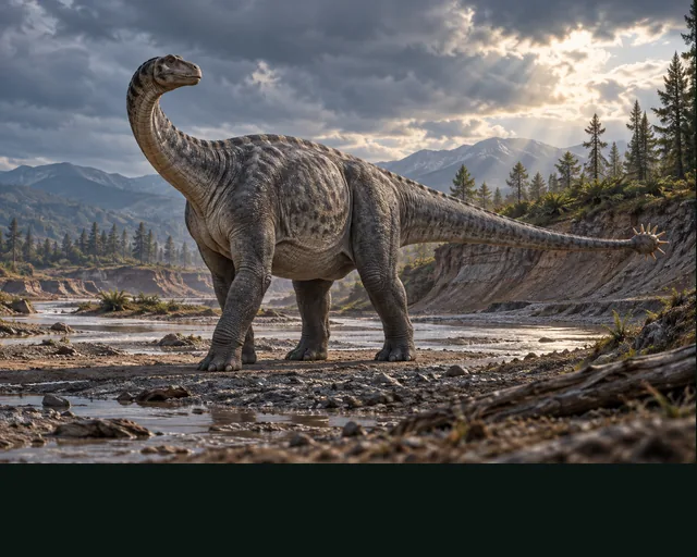 Shunosaurus in a prehistoric landscape — AI-generated artistic interpretation