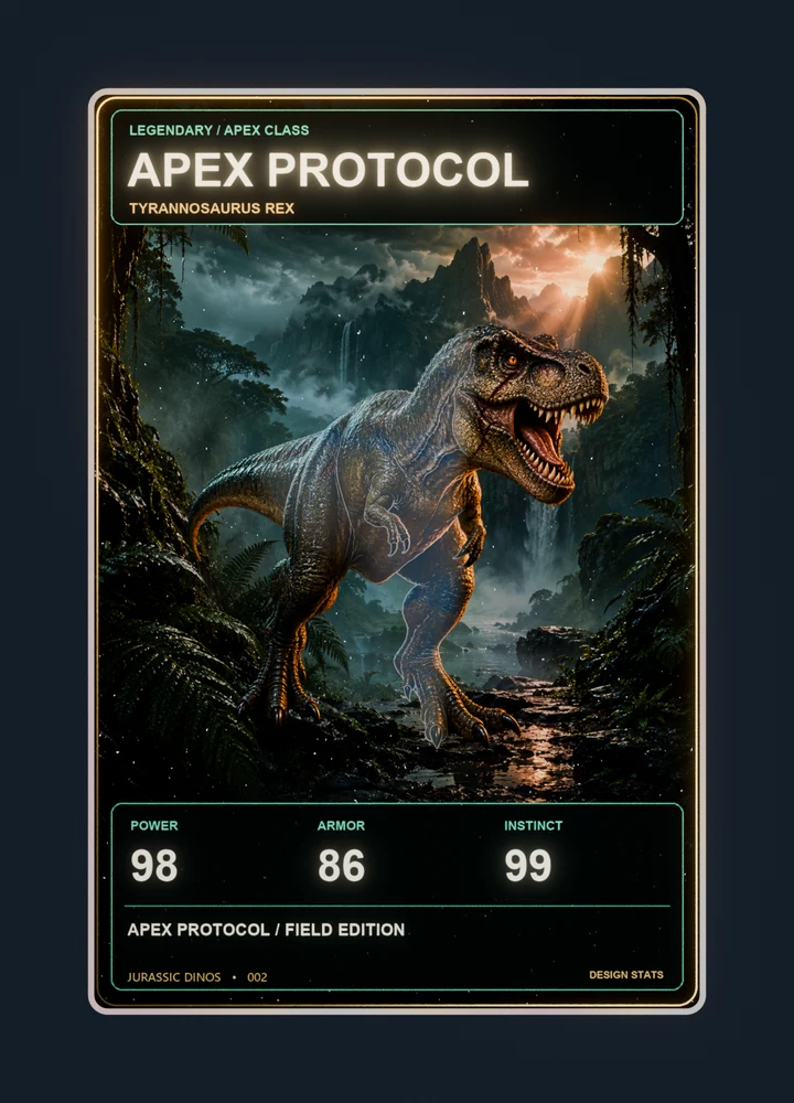 Tyrannosaurus realistic 3d game collectible card with holographic foil