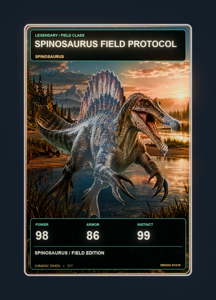 Spinosaurus realistic 3d game collectible card with holographic foil